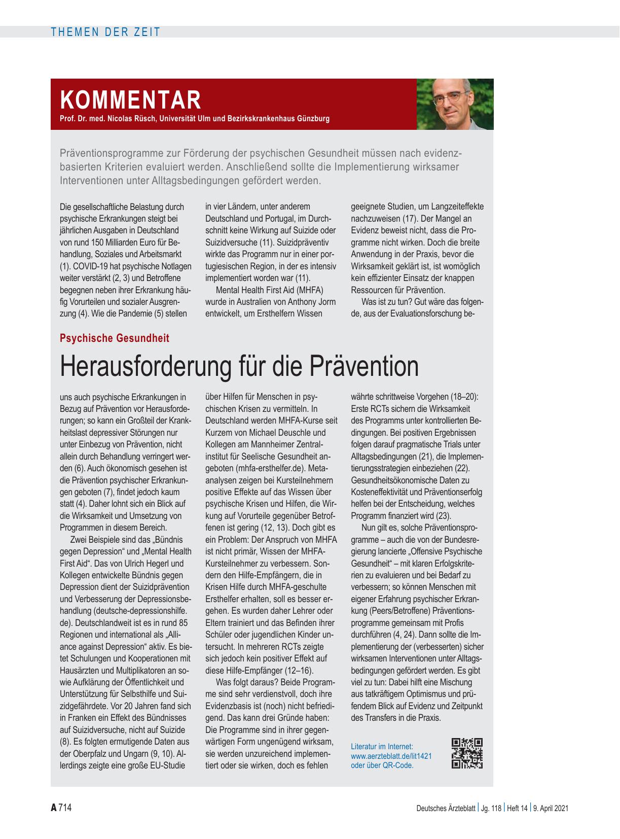 Vorschauseite 1: Psychische Gesundheit: Herausforderung für die Prävention