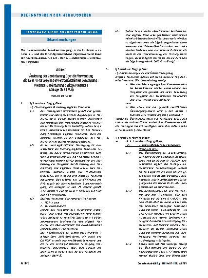 Vorschauseite 1: Änderung der Vereinbarung über die Verwendung digitaler Vordrucke in der vertragsärztlichen Versorgung – Vordruck-Vereinbarung digitale Vordrucke (Anlage 2b BMV-Ä)