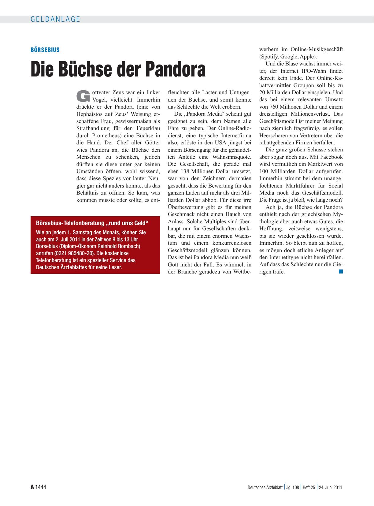 Vorschauseite 1: Börsebius: Die Büchse der Pandora