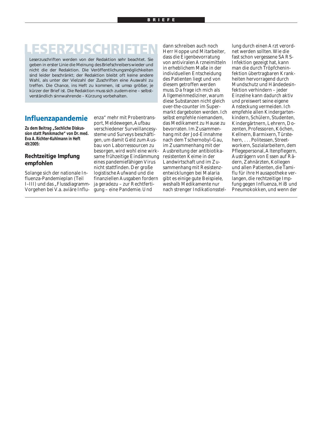 Vorschauseite 1: Influenzapandemie: Rechtzeitige Impfung empfohlen