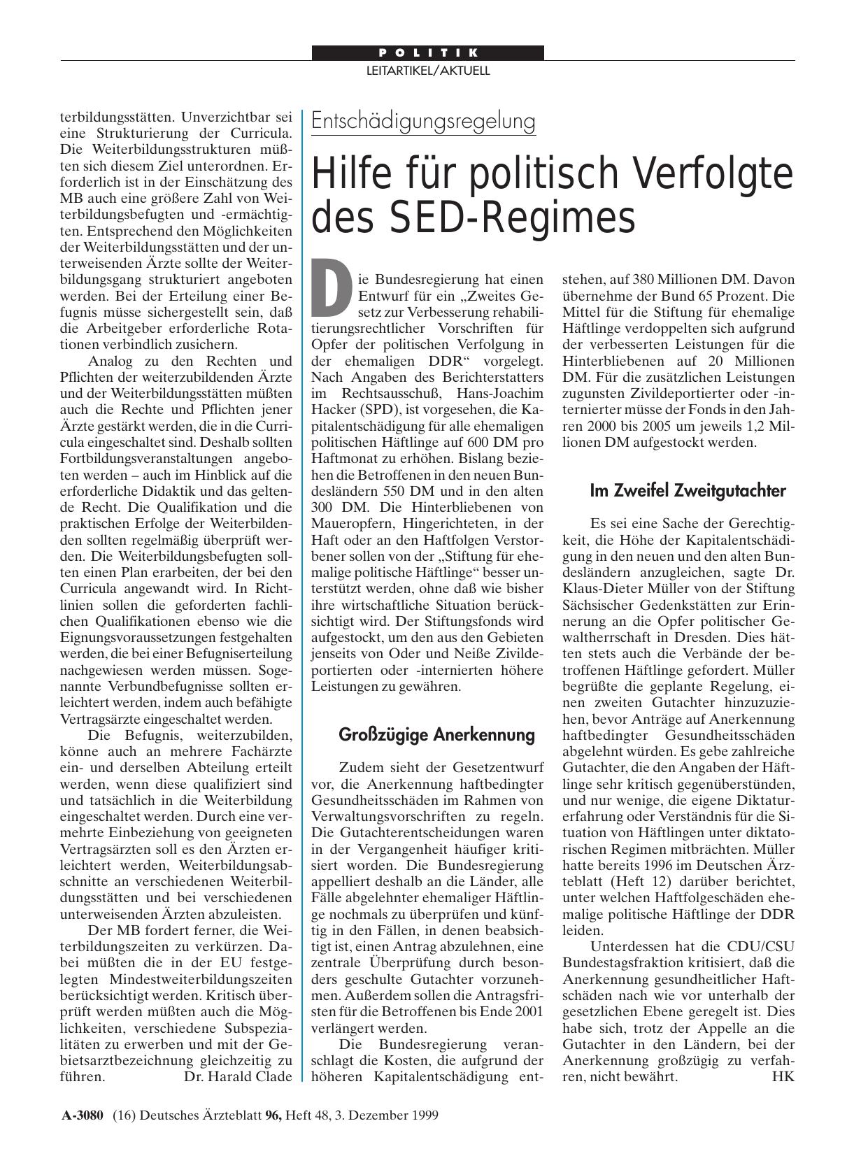 Vorschauseite 1: Entschädigungsregelung: Hilfe für politisch Verfolgte des SED-Regimes