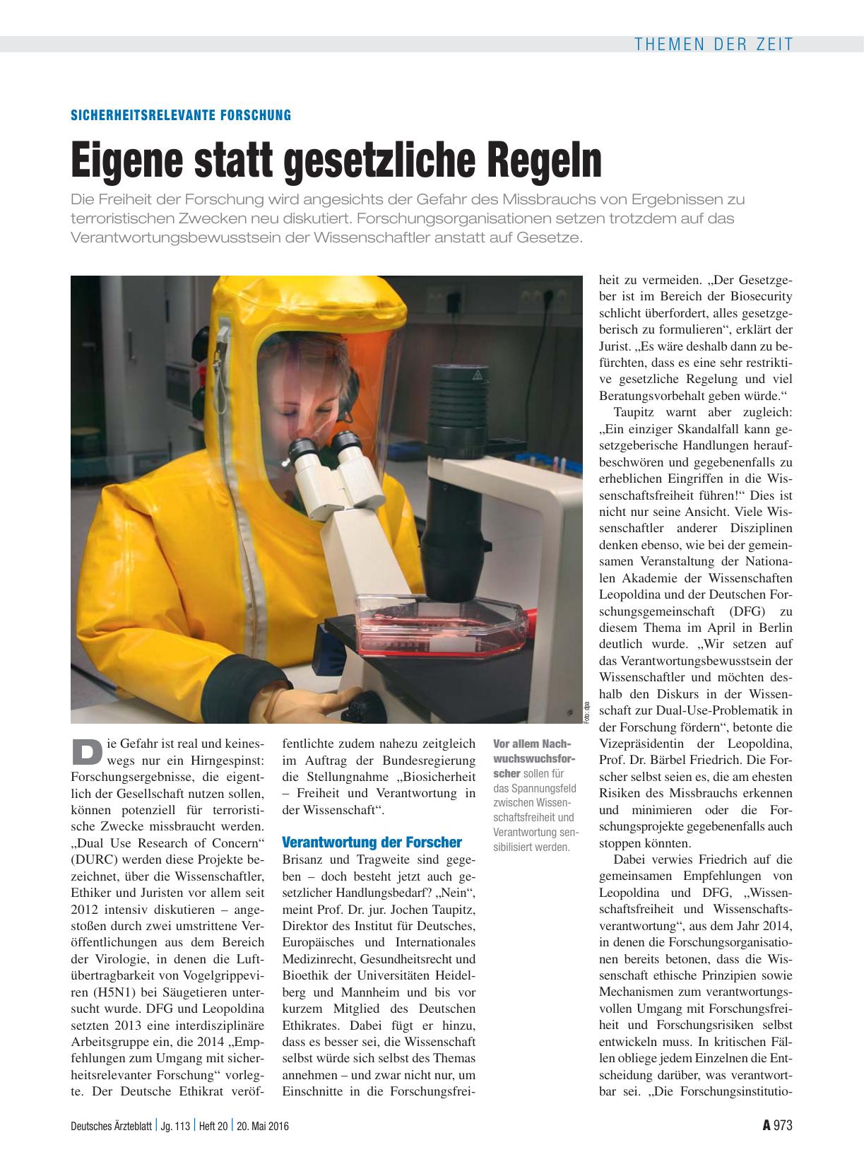 Vorschauseite 1: Sicherheitsrelevante Forschung: Eigene statt gesetzliche Regeln