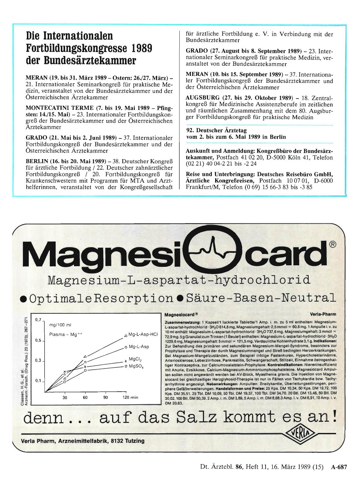Vorschauseite 1: Die Internationalen Fortbildungskongresse 1989 der Bundesärztekammer