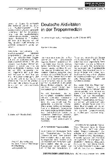 Vorschauseite 1: Deutsche Aktivitäten in der Tropenmedizin: 75 Jahre Tropeninstitut Hamburg (8. bis 10. Oktober 1975)