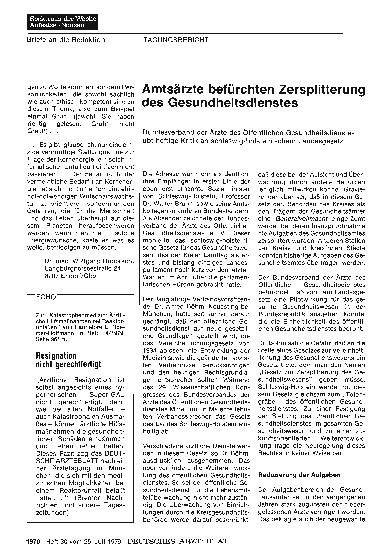 Vorschauseite 1: Amtsärzte befürchten Zersplitterung des Gesundheitsdienstes