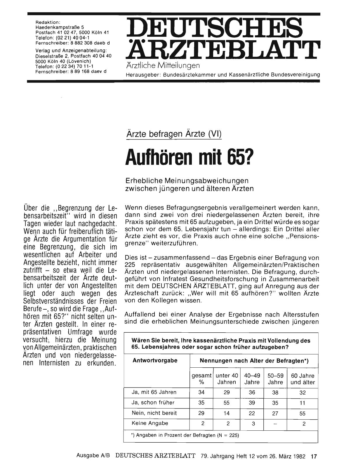 Vorschauseite 1: Ärzte befragen Ärzte (VI): Aufhören mit 65?