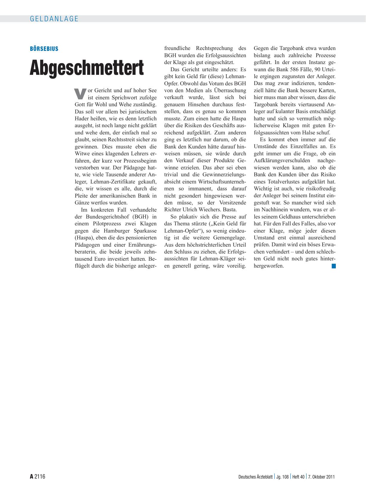 Vorschauseite 1: Börsebius: Abgeschmettert
