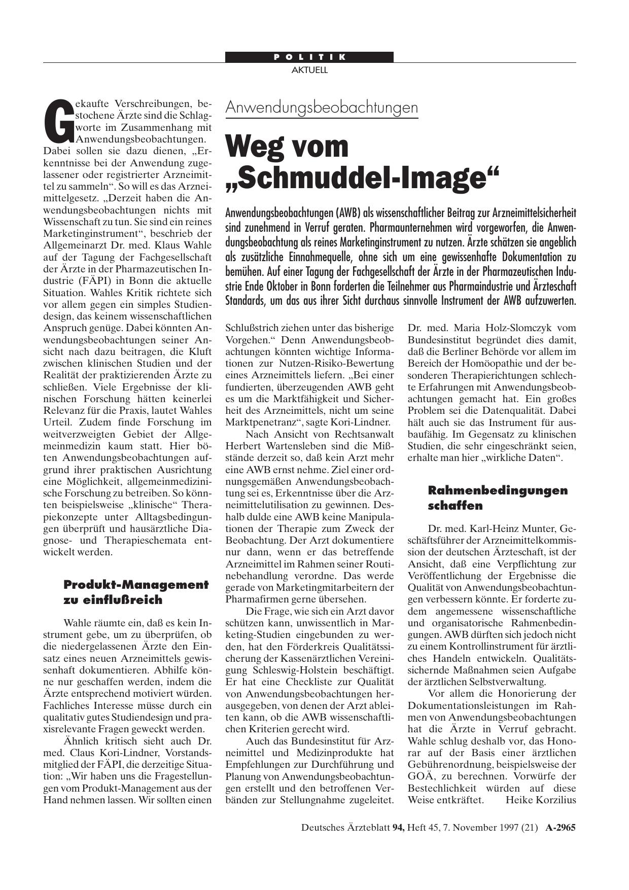 Vorschauseite 1: Anwendungsbeobachtungen: Weg vom „Schmuddel-Image“