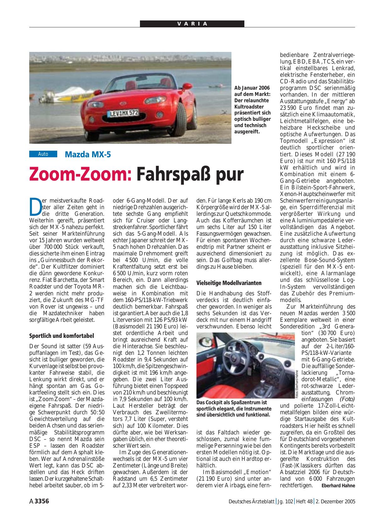Vorschauseite 1: Mazda MX-5 – Zoom-Zoom: Fahrspaß pur