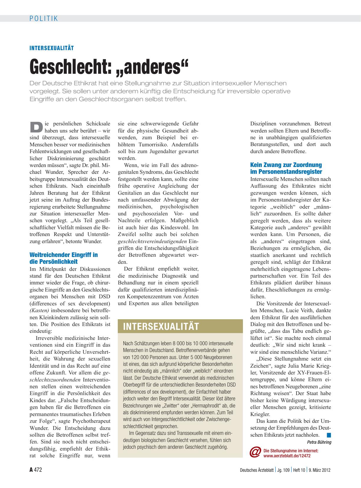 Vorschauseite 1: Intersexualität: Geschlecht: „anderes“