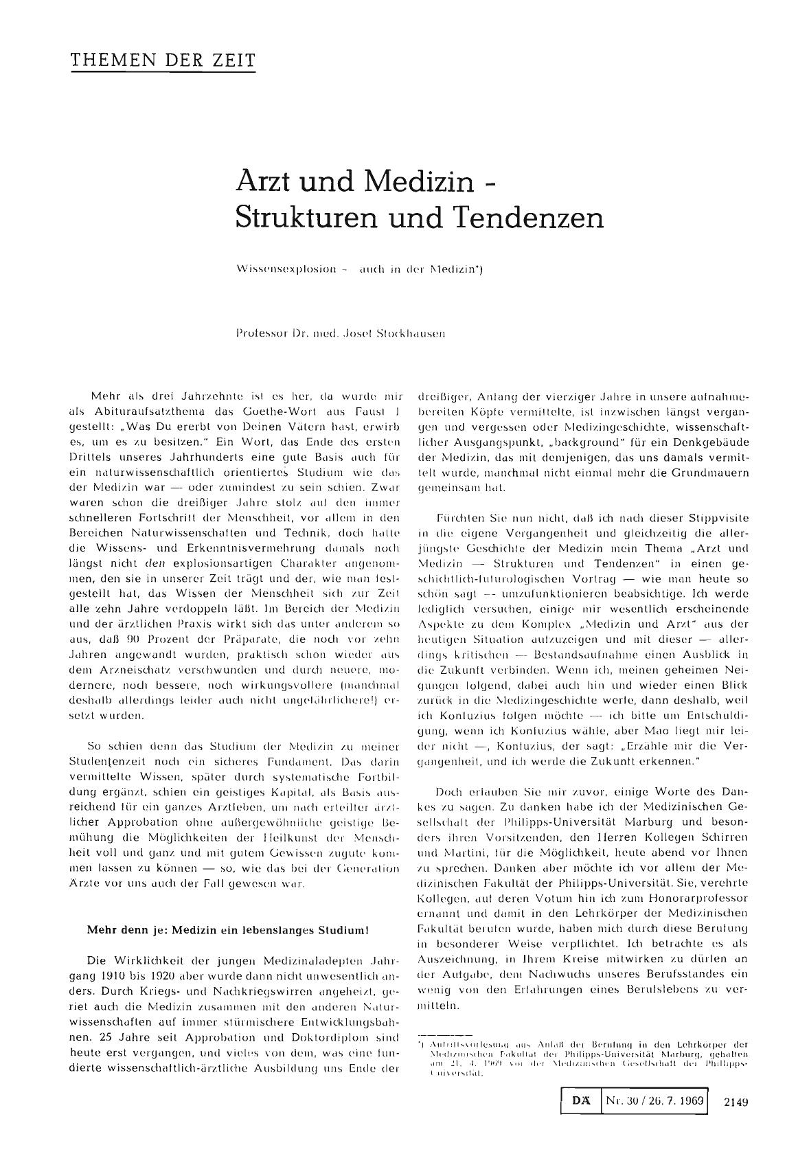 Vorschauseite 1: Arzt und Medizin - Strukturen und Tendenzen