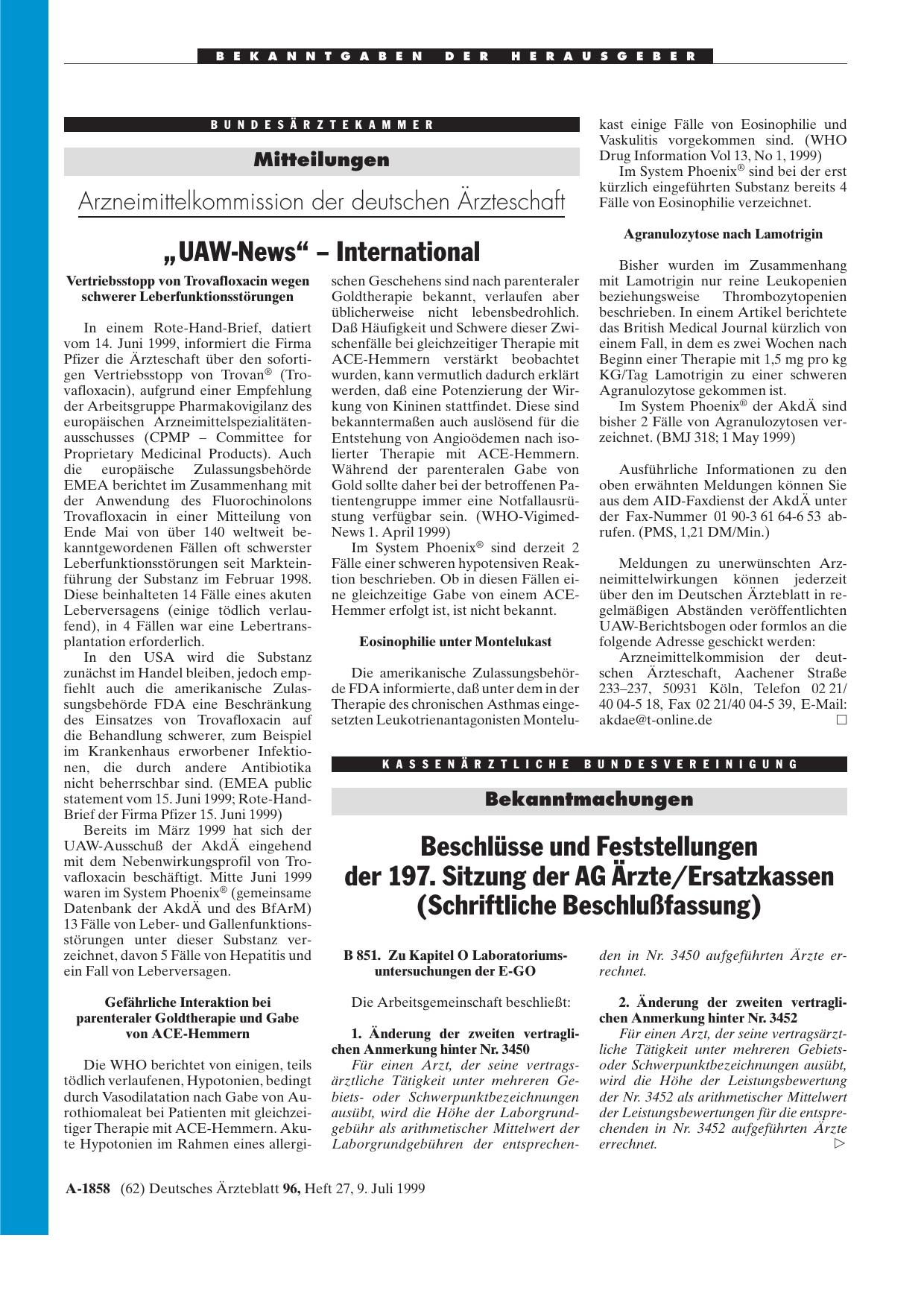 Vorschauseite 1: Arzneimittelkommission der deutschen Ärzteschaft: „UAW-News“ - International