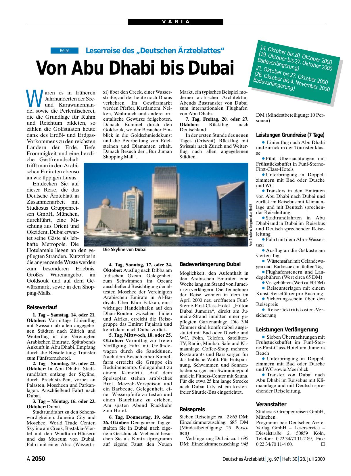 Vorschauseite 1: Leserreise des „Deutschen Ärzteblattes“: Von Abu Dhabi bis Dubai