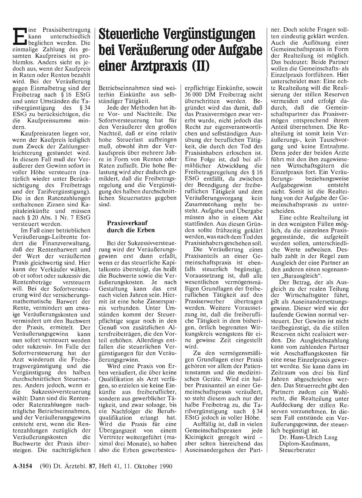 Vorschauseite 1: Steuerliche Vergünstigungen bei Veräußerung oder Aufgabe einer Arztpraxis (II)