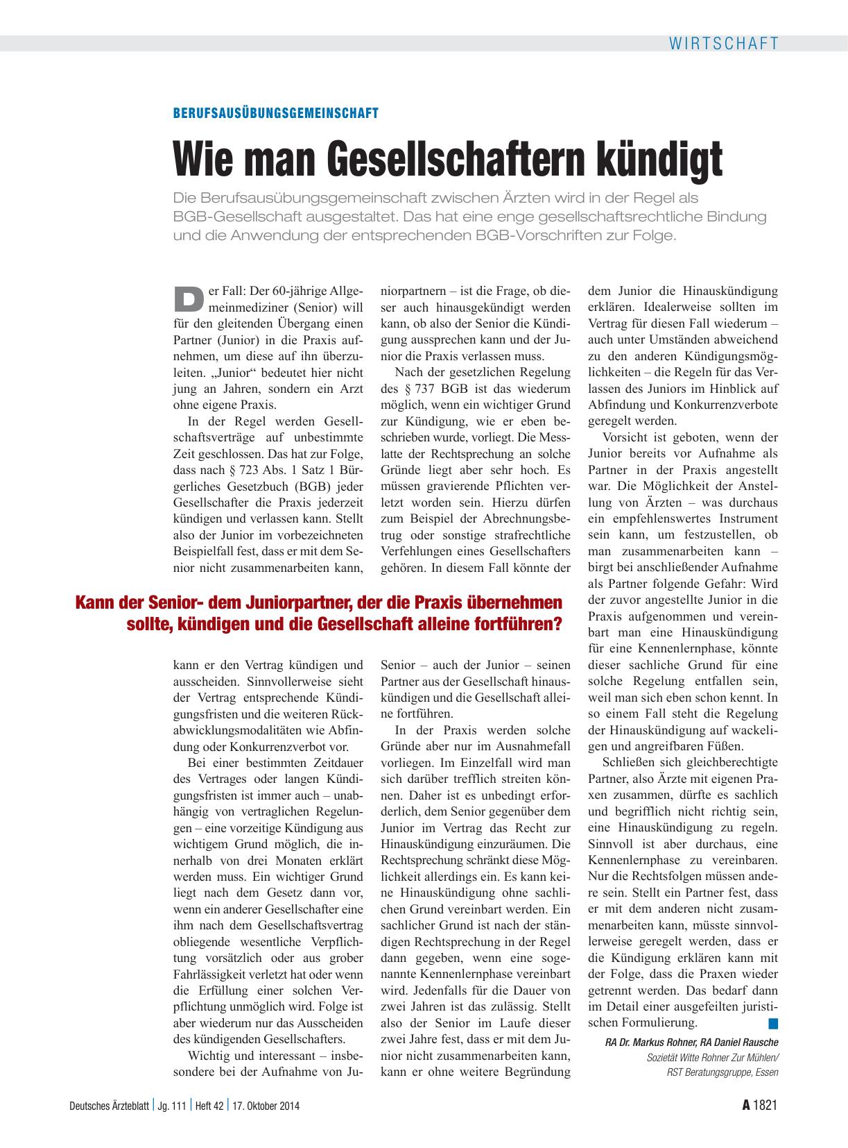 Vorschauseite 1: Berufsausübungsgemeinschaft: Wie man Gesellschaftern kündigt