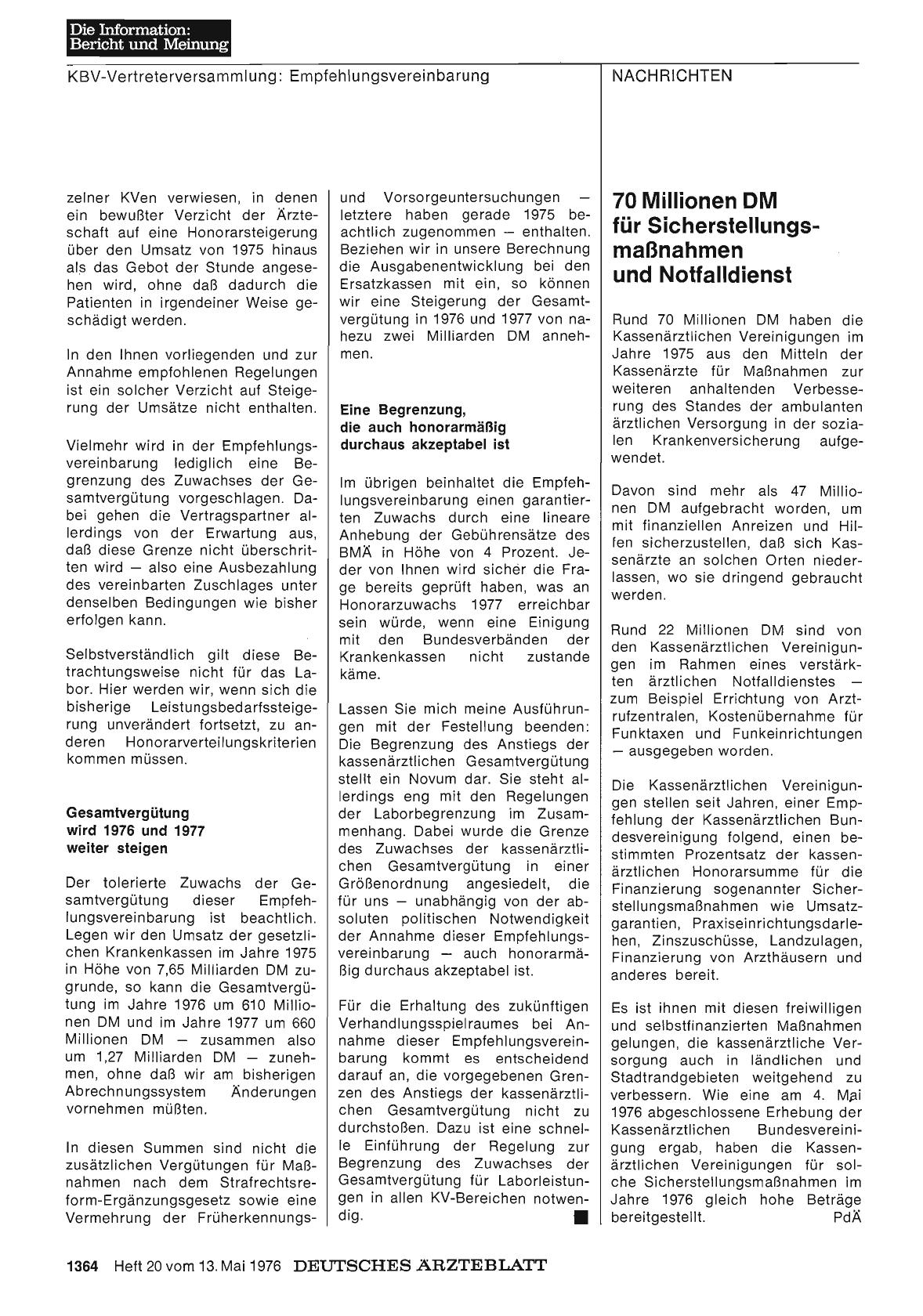 Vorschauseite 1: 70 Millionen DM für Sicherstellungsmaßnahmen und Notfalldienst