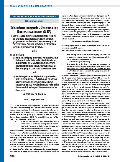 Vorschauseite 1: Bekanntmachungen des Gemeinsamen Bundesausschusses (G-BA)