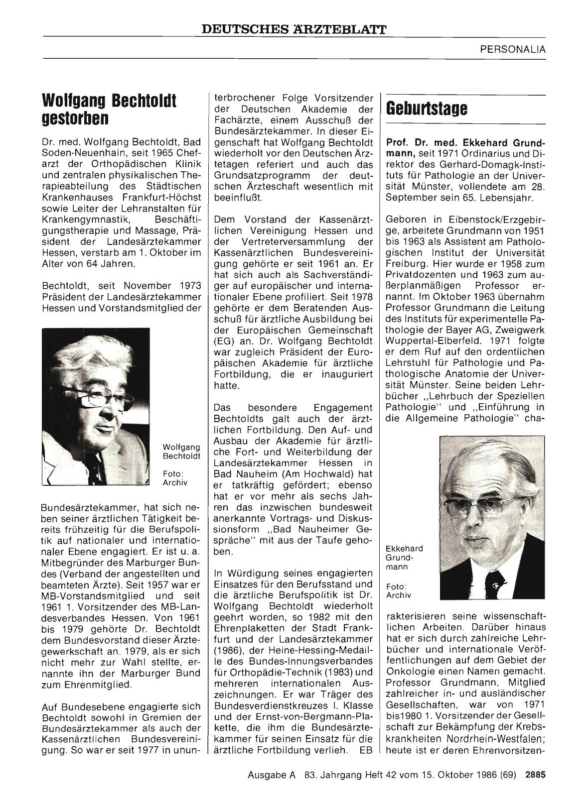 Vorschauseite 1: Wolfgang Bechtoldt gestorben