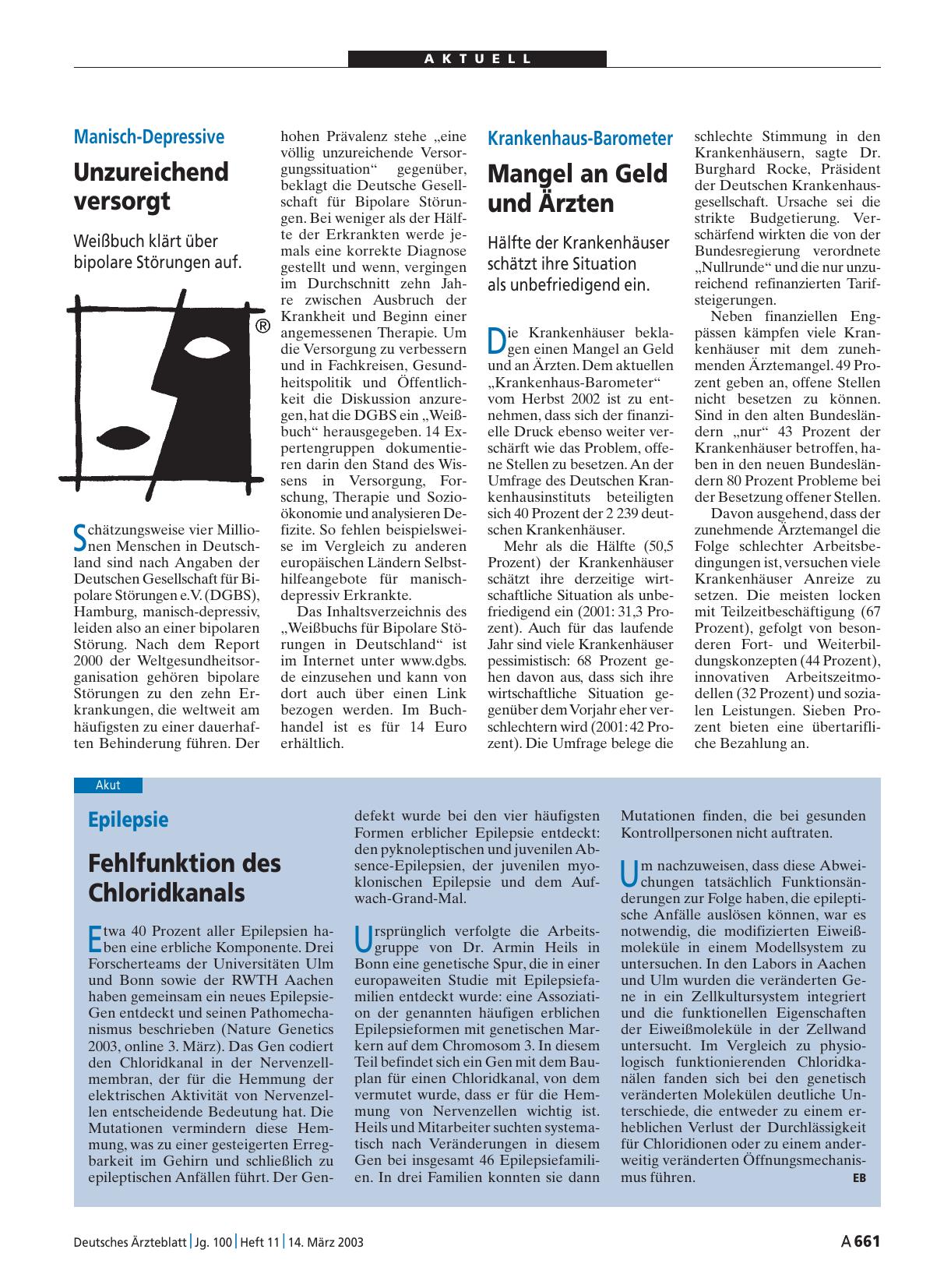 Vorschauseite 1: Krankenhaus-Barometer: Mangel an Geld und Ärzten