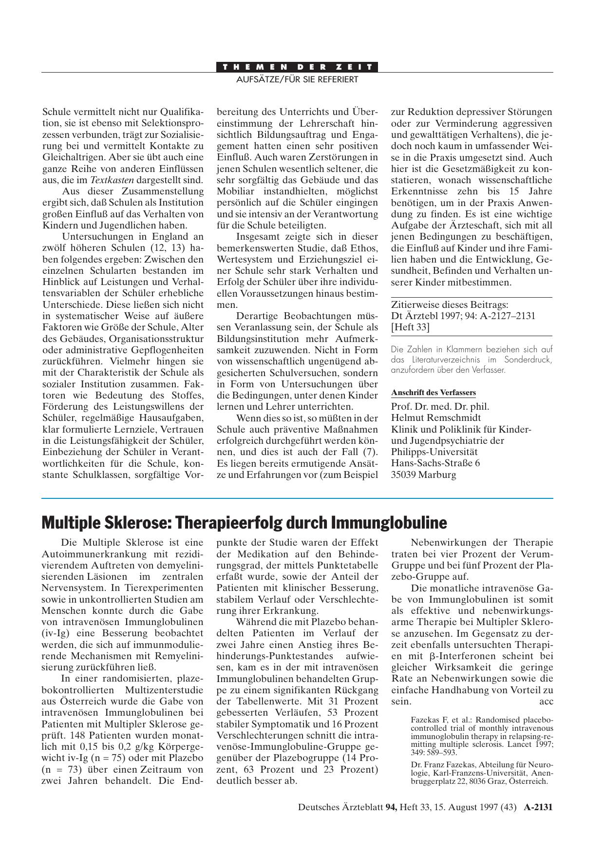 Vorschauseite 1: Multiple Sklerose: Therapieerfolg durch Immunglobuline