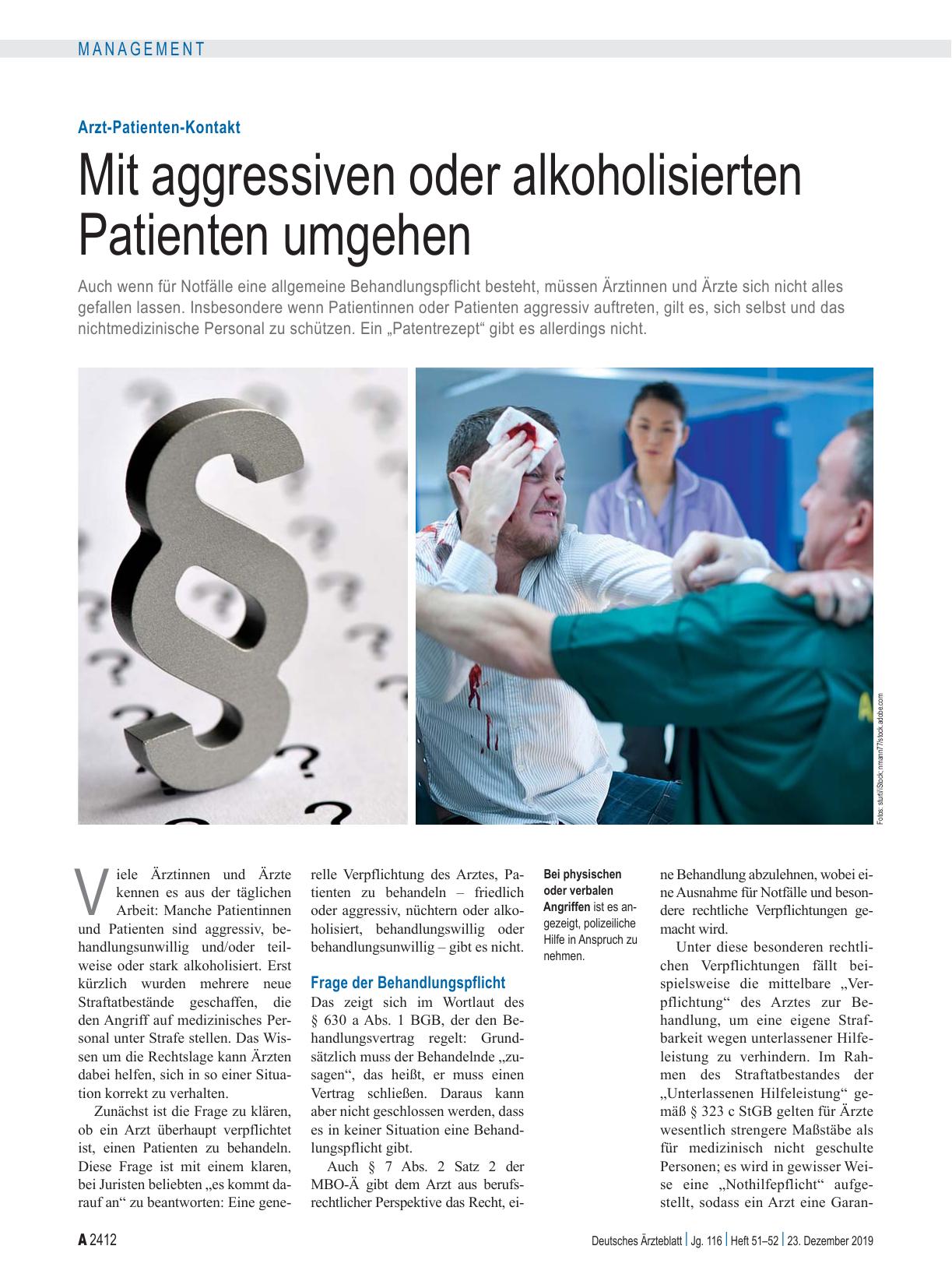 Vorschauseite 1: Arzt-Patienten-Kontakt: Mit aggressiven oder alkoholisierten Patienten umgehen