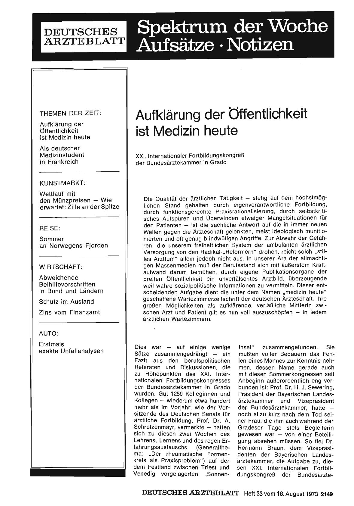 Vorschauseite 1: Aufklärung der Öffentlichkeit ist Medizin heute