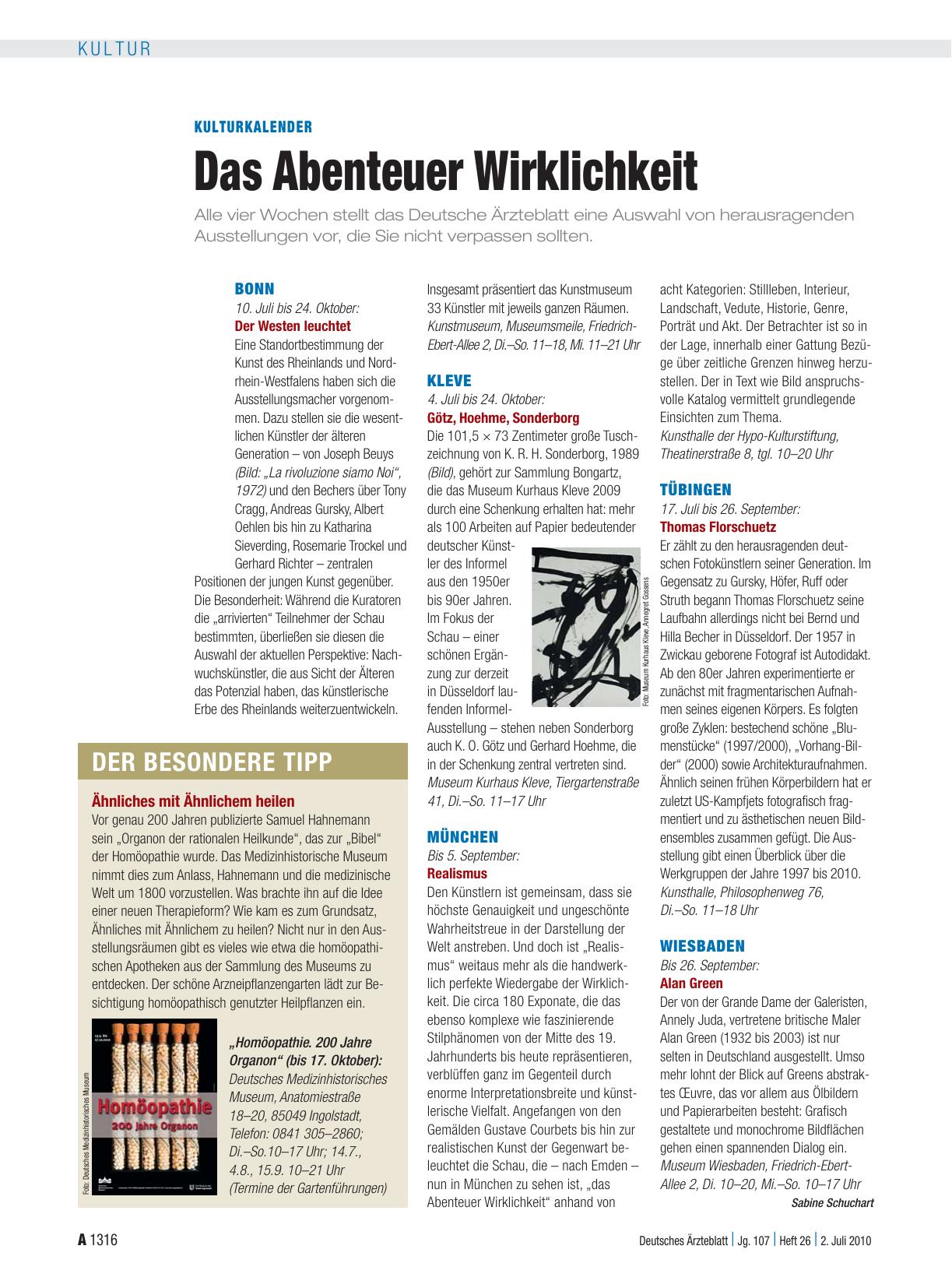 Vorschauseite 1: Kulturkalender: Das Abenteuer Wirklichkeit