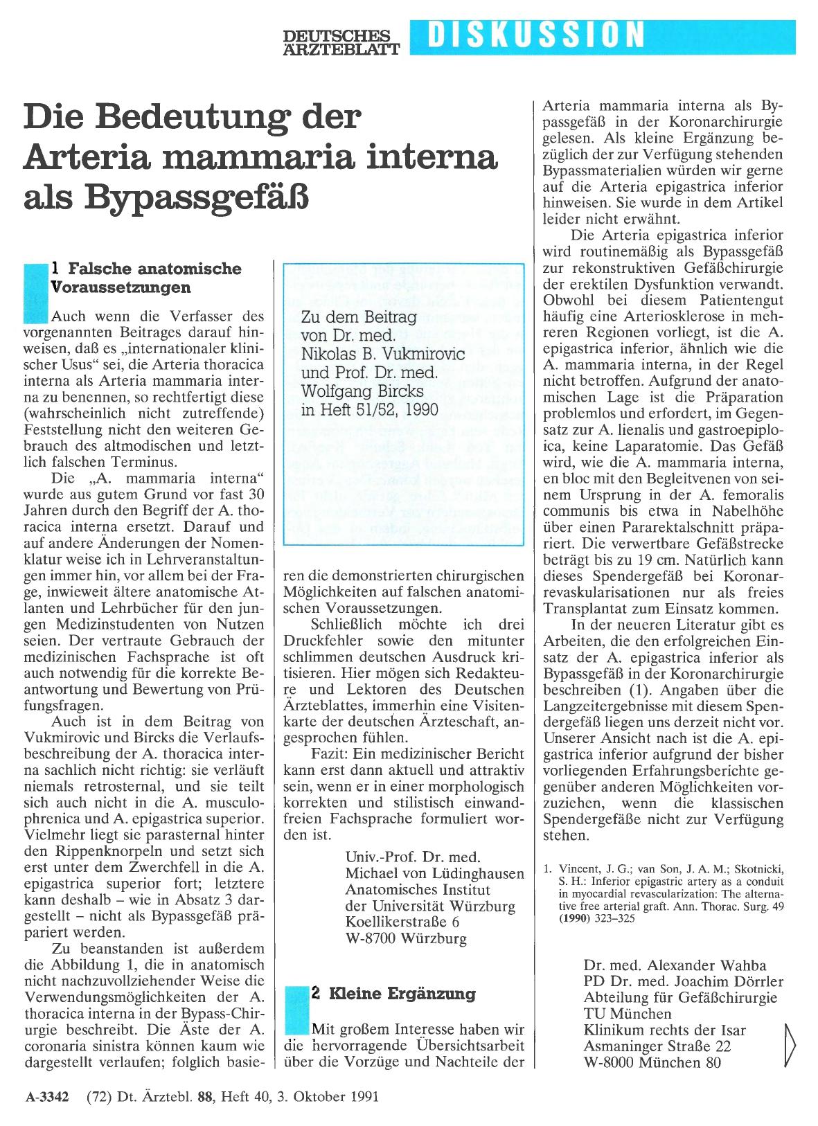 Vorschauseite 1: Die Bedeutung der Arteria mammaria interna als Bypassgefäß: 1 Falsche anatomische Voraussetzungen