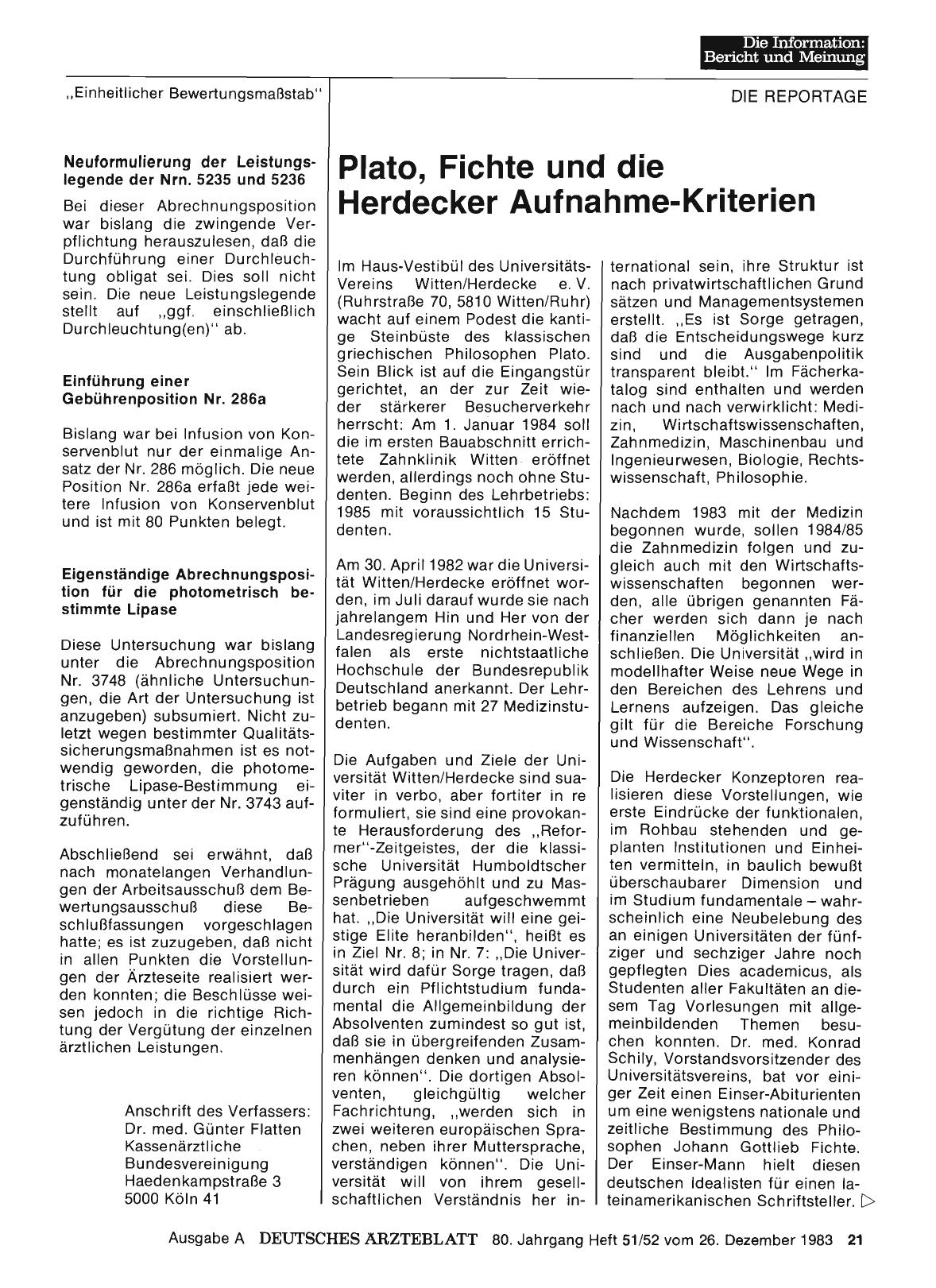 Vorschauseite 1: Wesentliche Veränderungen im „Einheitlichen Bewertungsmaßstab“ - Beschlüsse des Bewertungsausschusses werden am 1. Januar 1984 wirksam