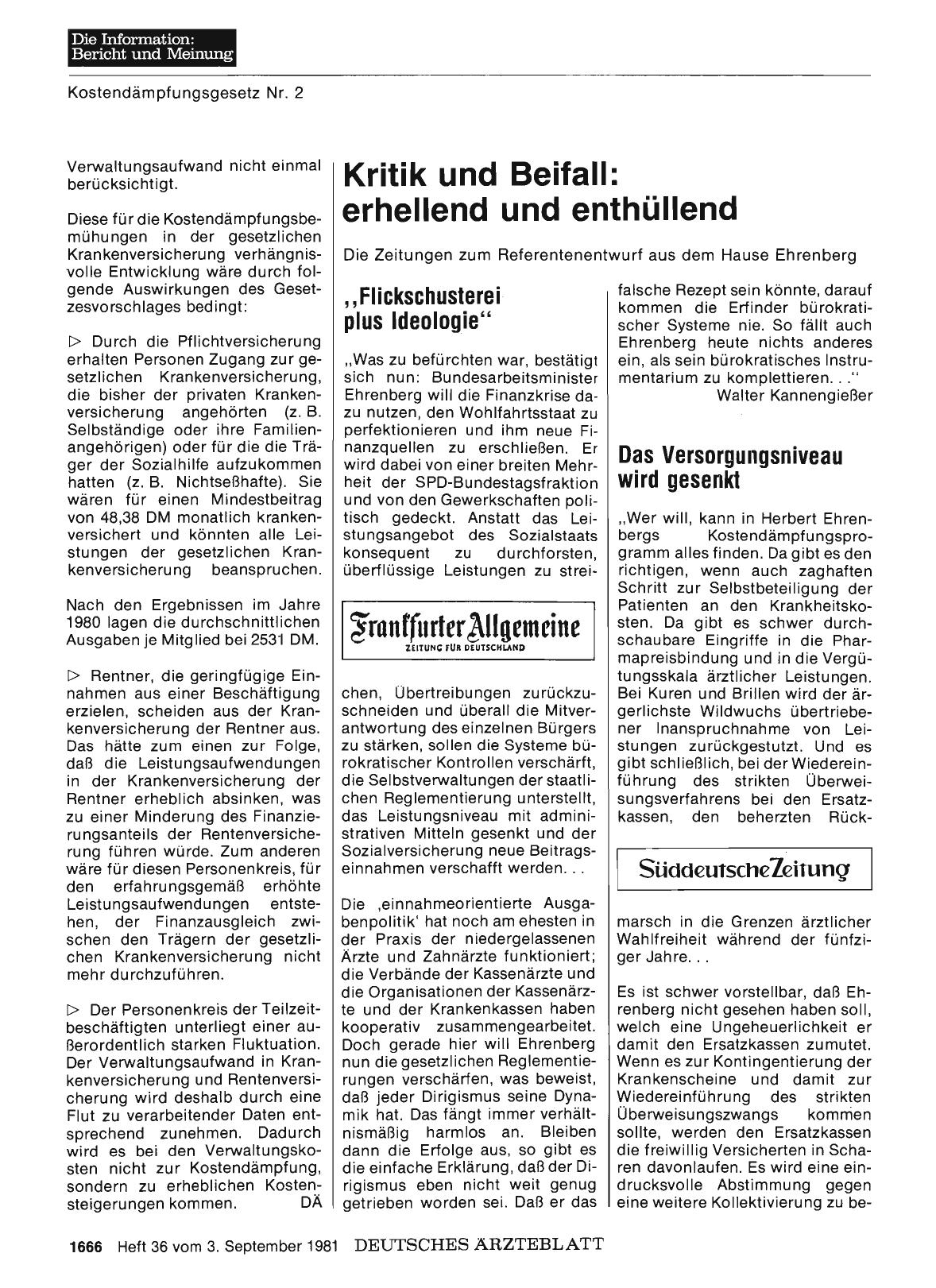 Vorschauseite 1: Kritik und Beifall: erhellend und enthüllend: Das Versorgungsniveau wird gesenkt