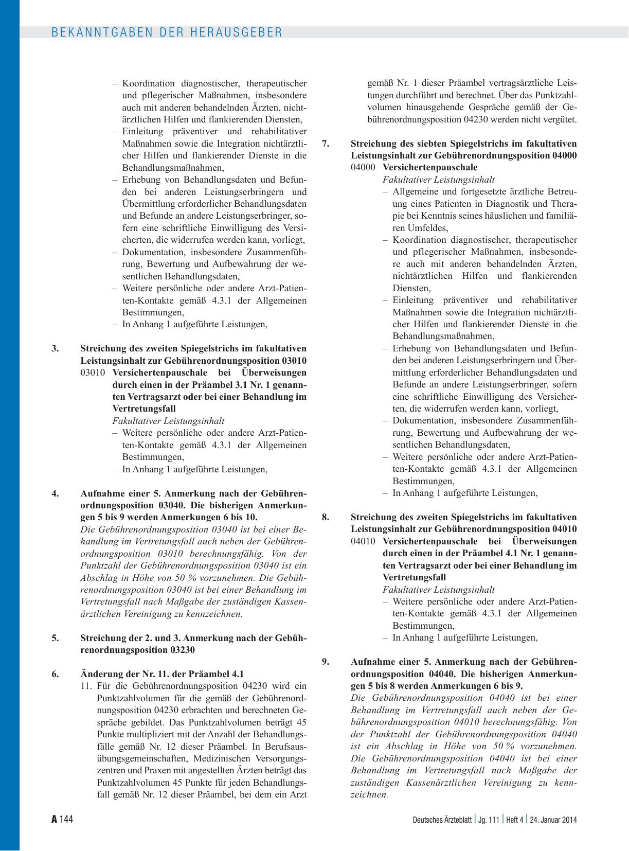 Vorschauseite 6: Beschluss des Bewertungsausschusses nach § 87 Abs. 1 Satz 1 SGB V in seiner 319. Sitzung am 18. Dezember 2013 zur Änderung des Beschlusses des Bewertungsausschusses in seiner 314.…