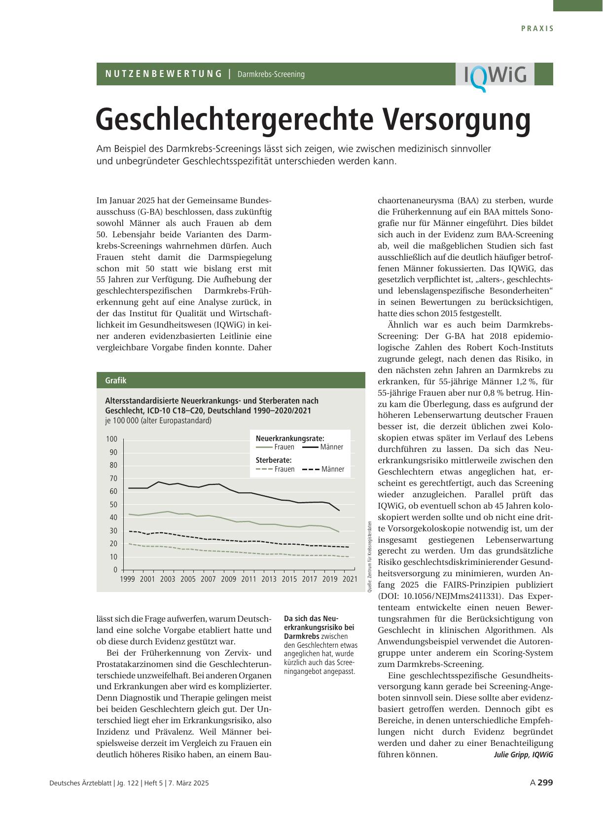 Vorschauseite 1: Darmkrebs-Screening: Geschlechtergerechte Versorgung