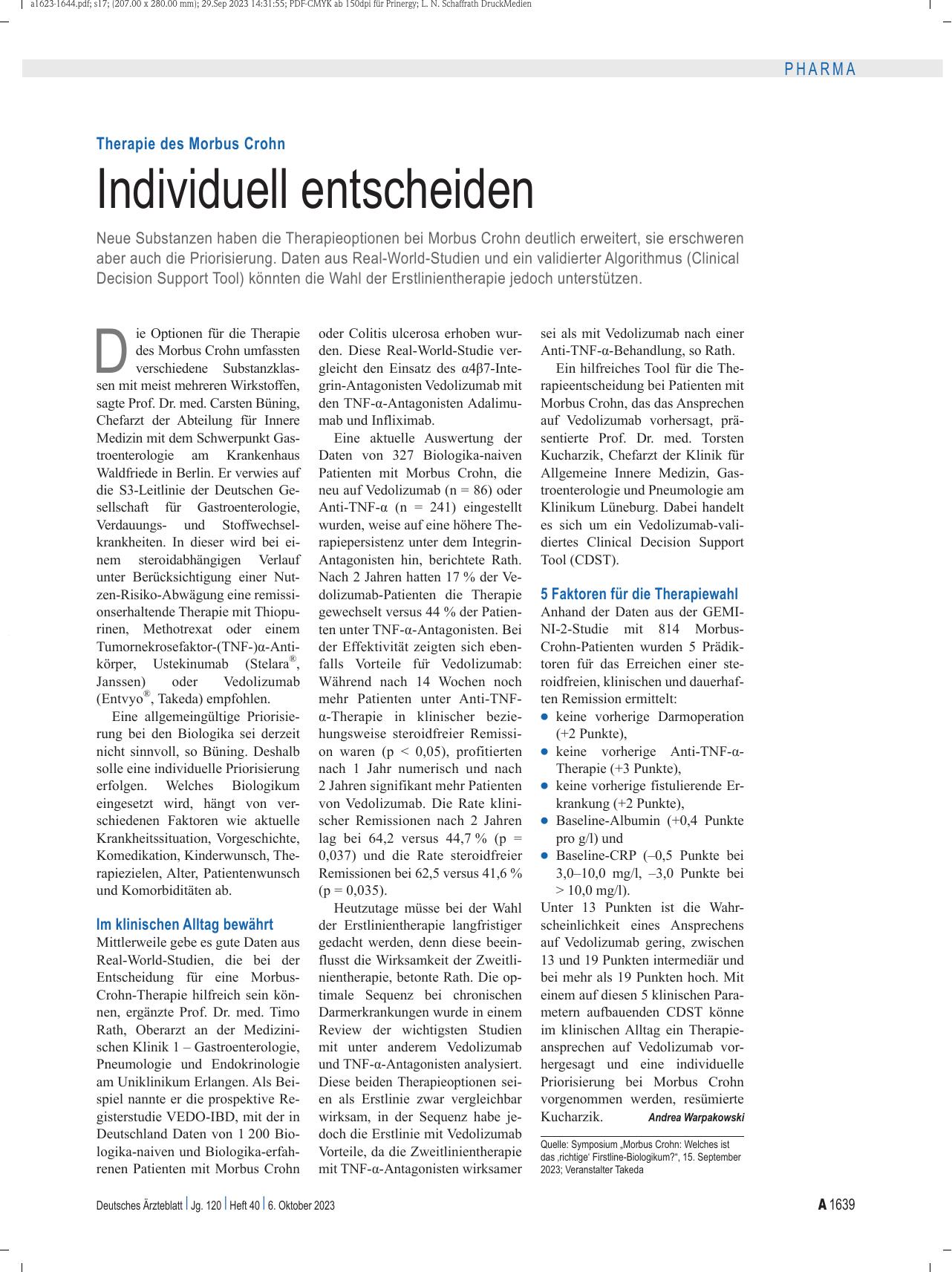 Vorschauseite 1: Therapie des Morbus Crohn: Individuell entscheiden