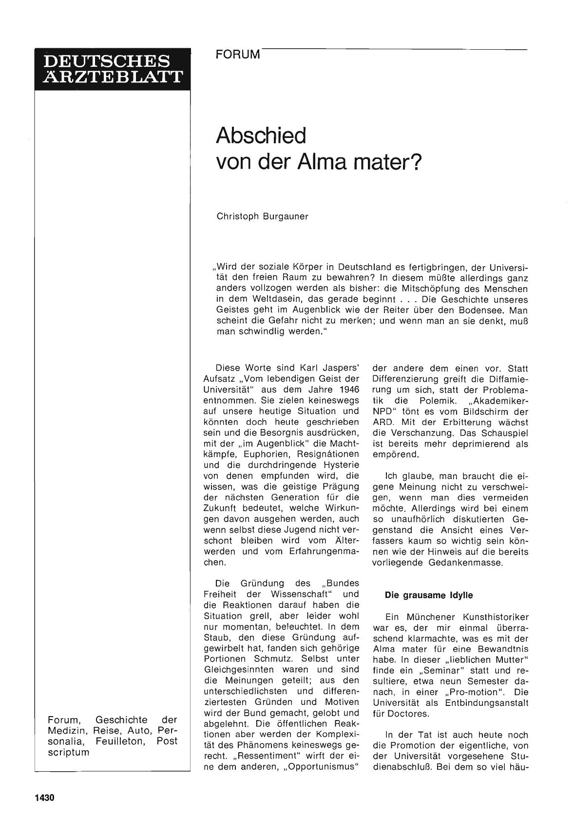Vorschauseite 1: Abschied von der Alma mater?