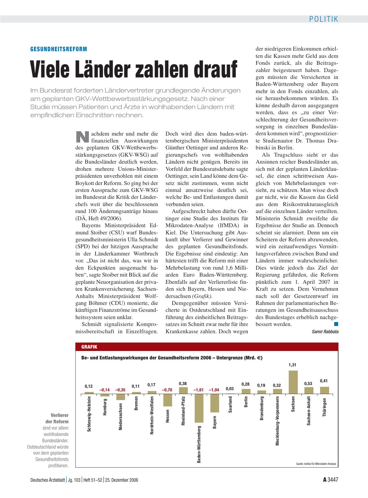 Vorschauseite 1: Gesundheitsreform: Viele Länder zahlen drauf