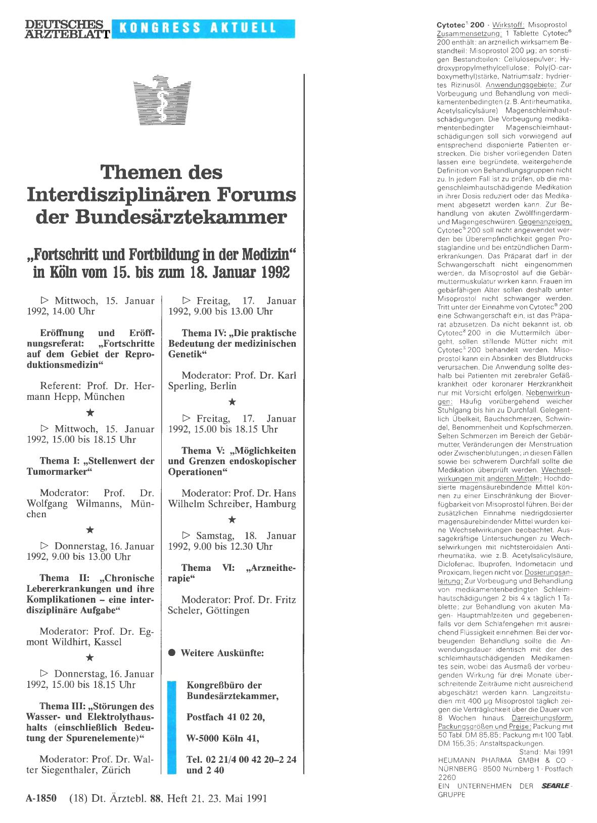 Vorschauseite 1: Themen des Interdisziplinären Forums der Bundesärztekammer