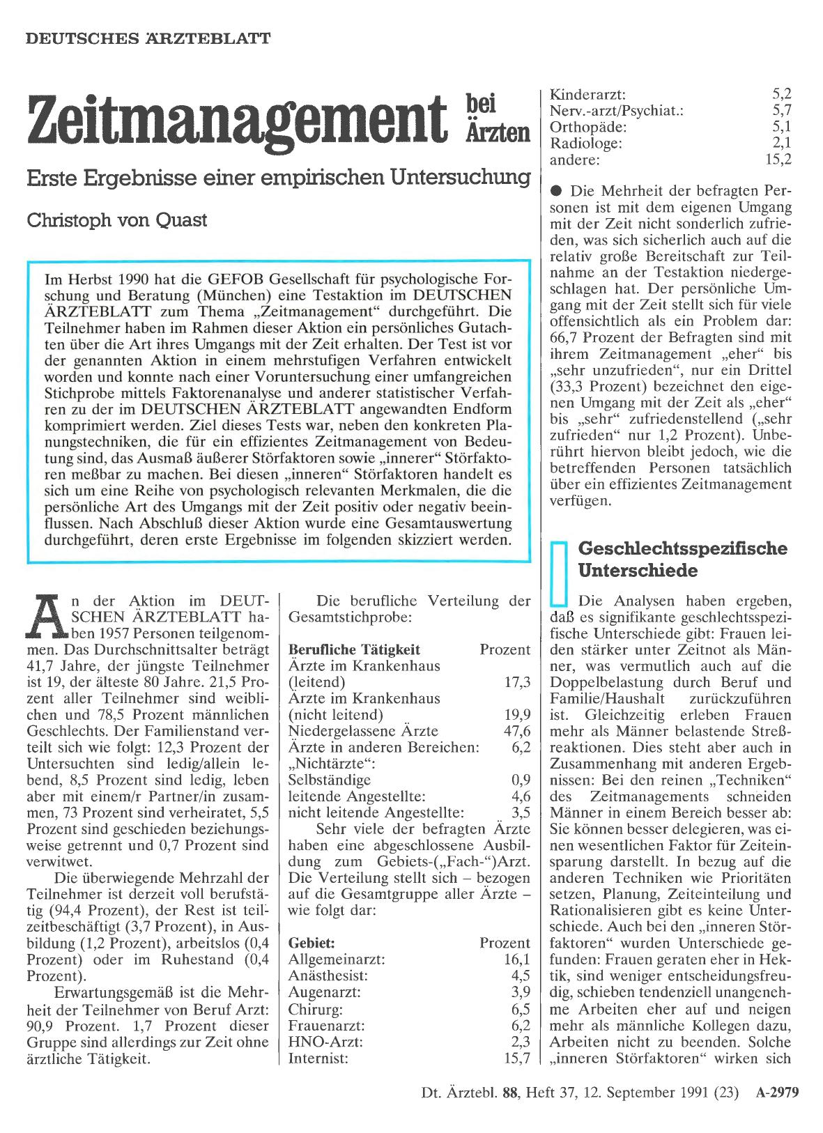 Vorschauseite 1: Zeitmanagement bei Ärzten: Erste Ergebnisse einer empirischen Untersuchung