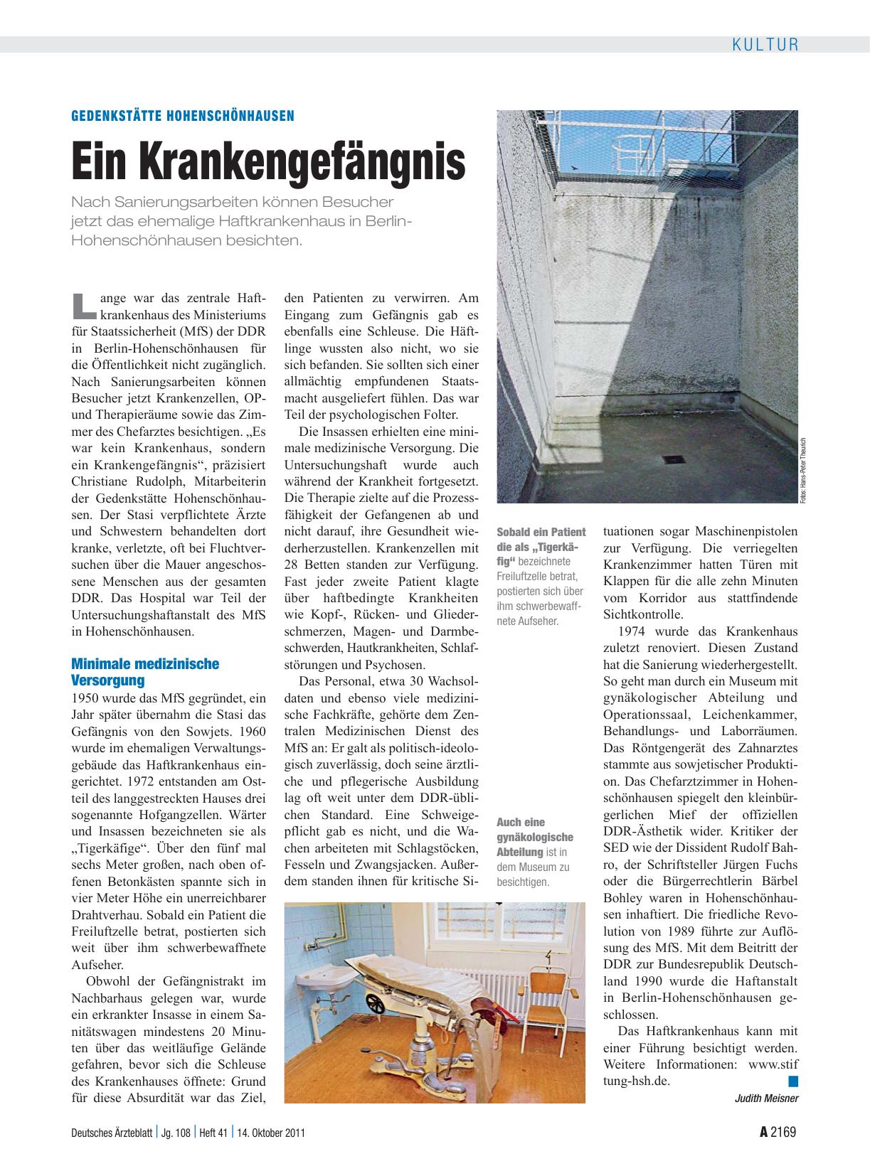 Vorschauseite 1: Gedenkstätte Hohenschönhausen: Ein Krankengefängnis