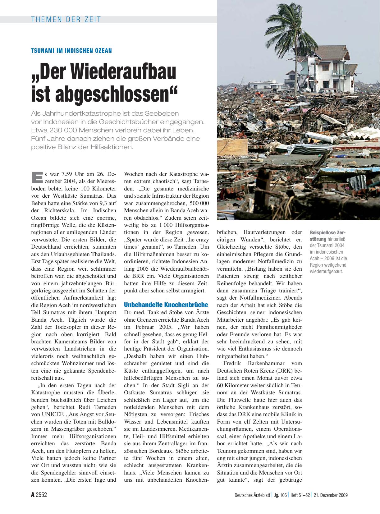 Vorschauseite 1: Tsunami im indischen Ozean: „Der Wiederaufbau ist abgeschlossen“