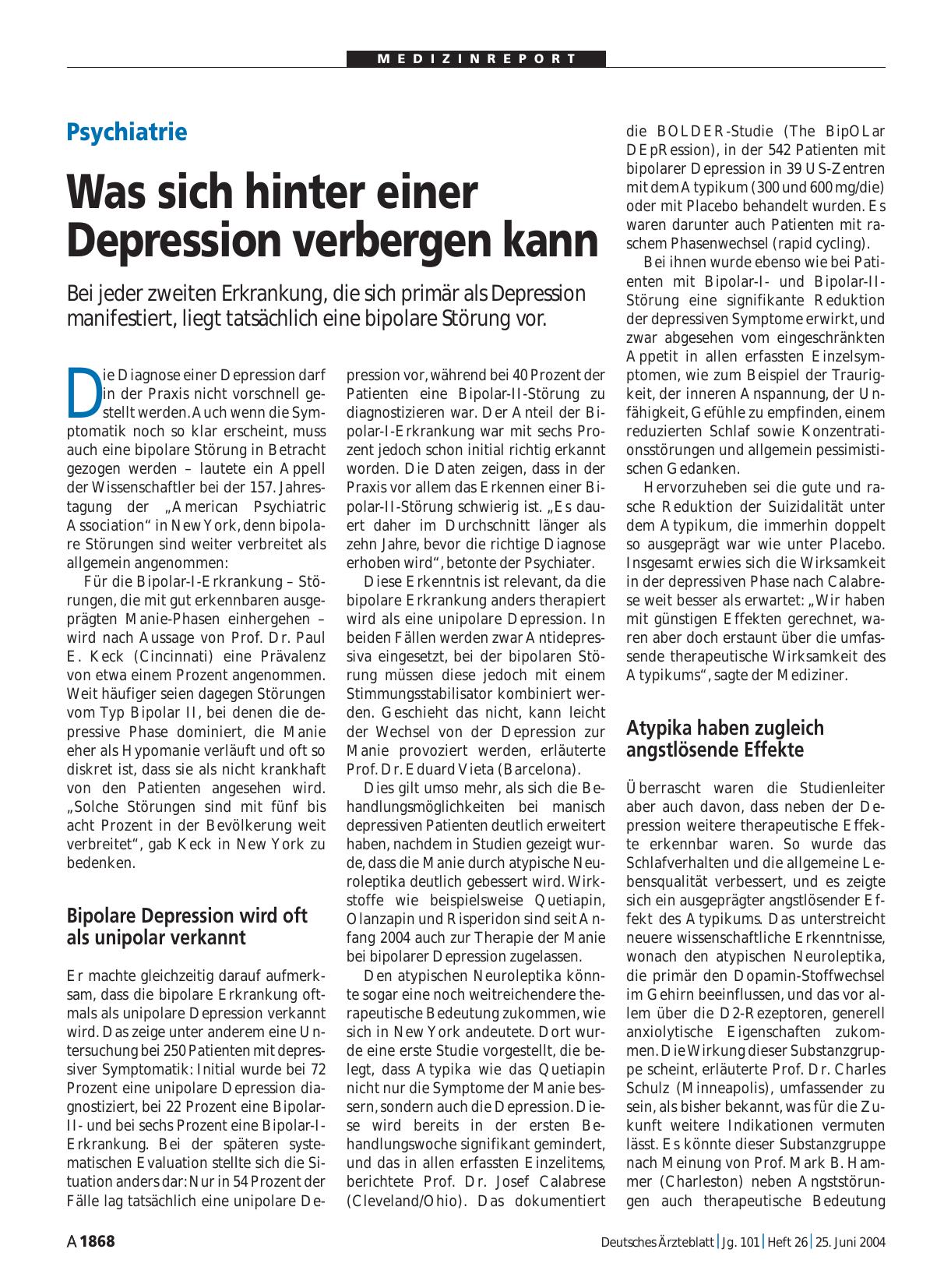 Vorschauseite 1: Psychiatrie: Was sich hinter einer Depression verbergen kann