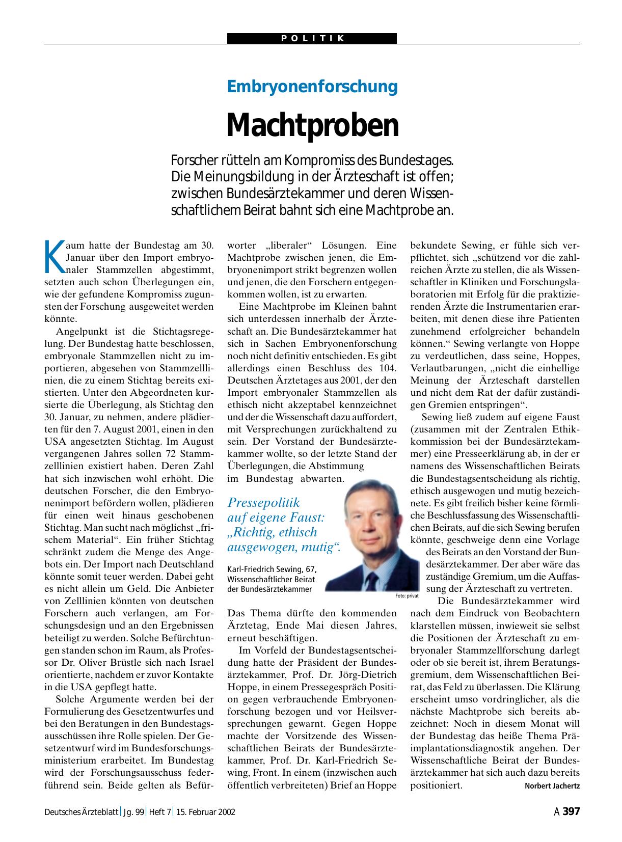 Vorschauseite 1: Embryonenforschung: Machtproben