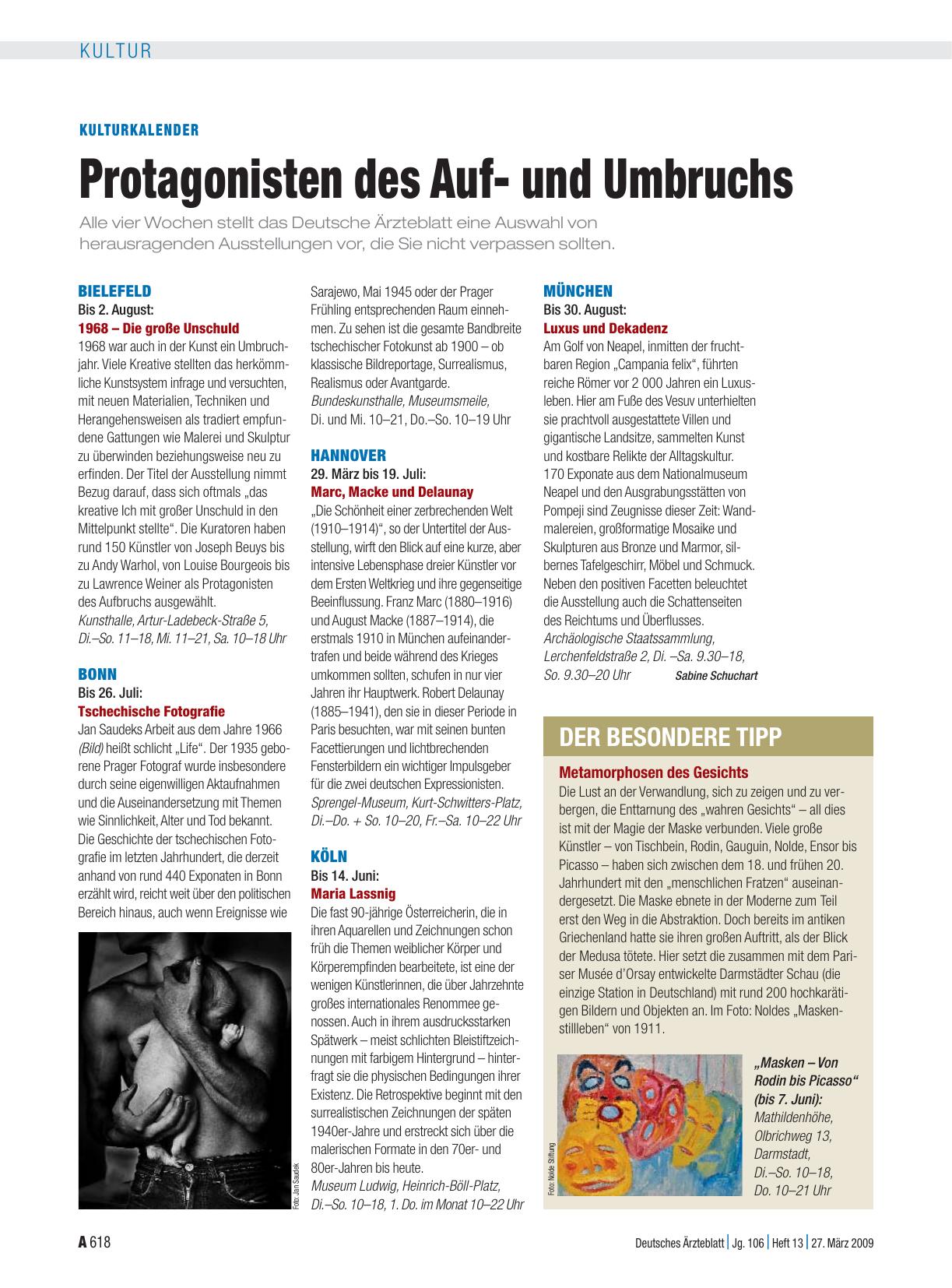 Vorschauseite 1: Kulturkalender: Protagonisten des Aufund Umbruchs