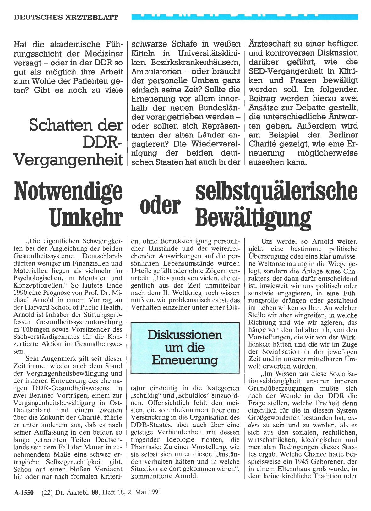 Vorschauseite 1: Schatten der DDR-Vergangenheit Notwendige Umkehr oder selbstquälerische Bewältigung
