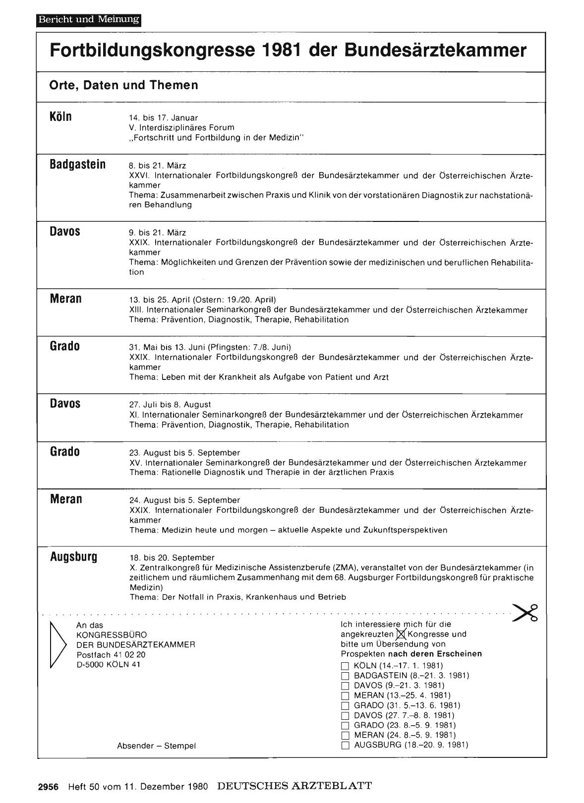 Vorschauseite 1: Fortbildungskongresse 1981 der Bundesärztekammer