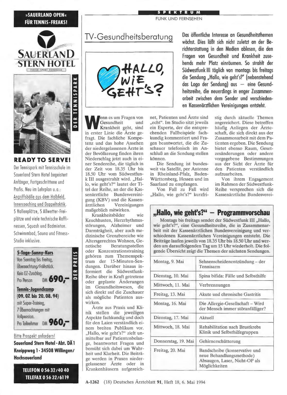 Vorschauseite 1: TV-Gesundheitsberatung: Hallo wie geht´s
