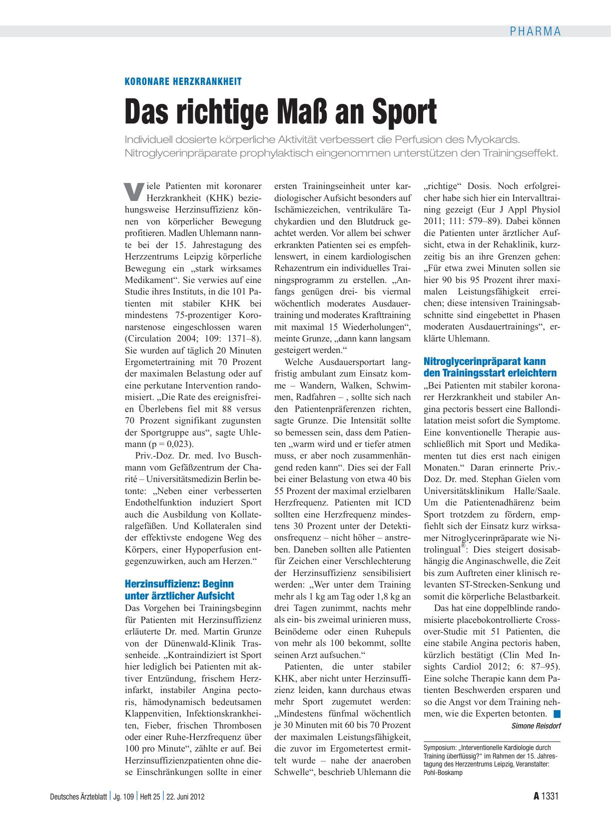Vorschauseite 1: Koronare Herzkrankheit: Das richtige Maß an Sport