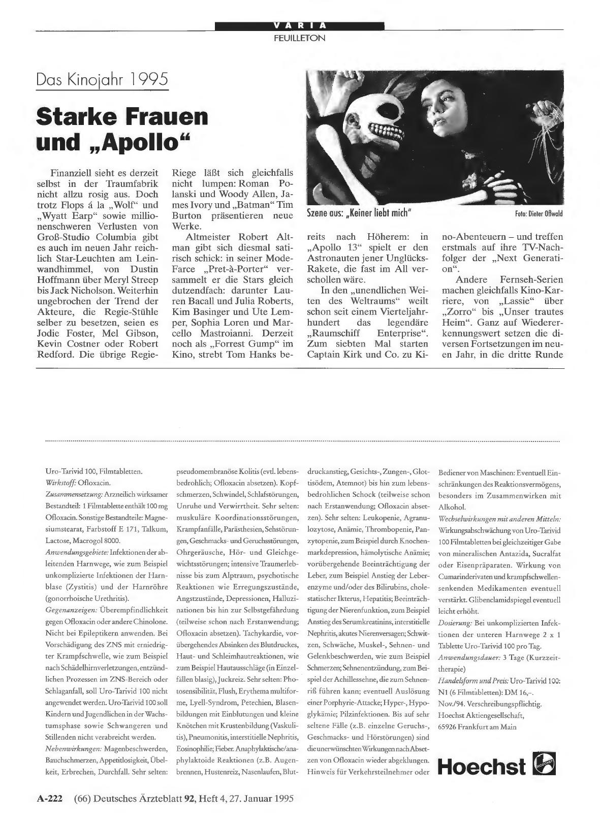 Vorschauseite 1: Das Kinojahr 1995: Starke Frauen und „Apollo“