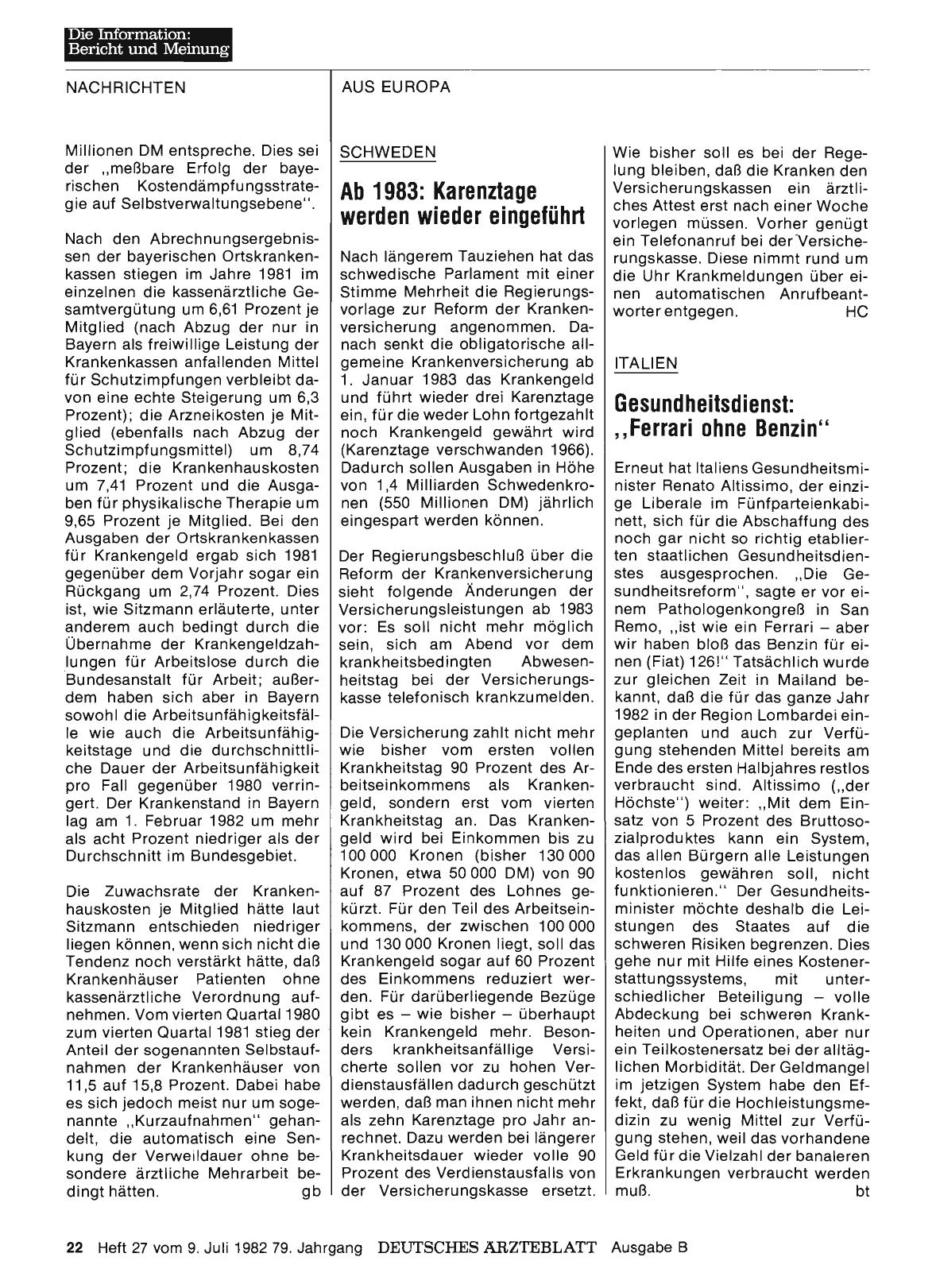 Vorschauseite 1: Schweden: Ab 1983: Karenztage werden wieder eingeführt