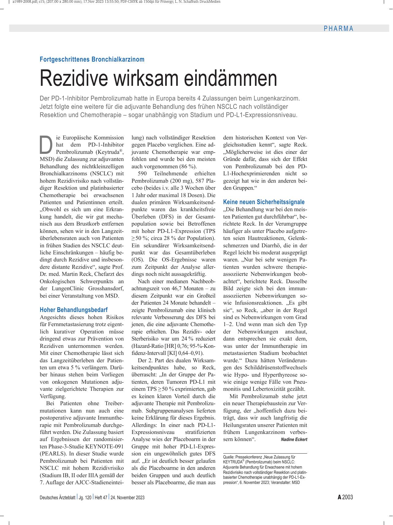 Vorschauseite 1: Fortgeschrittenes Bronchialkarzinom: Rezidive wirksam eindämmen