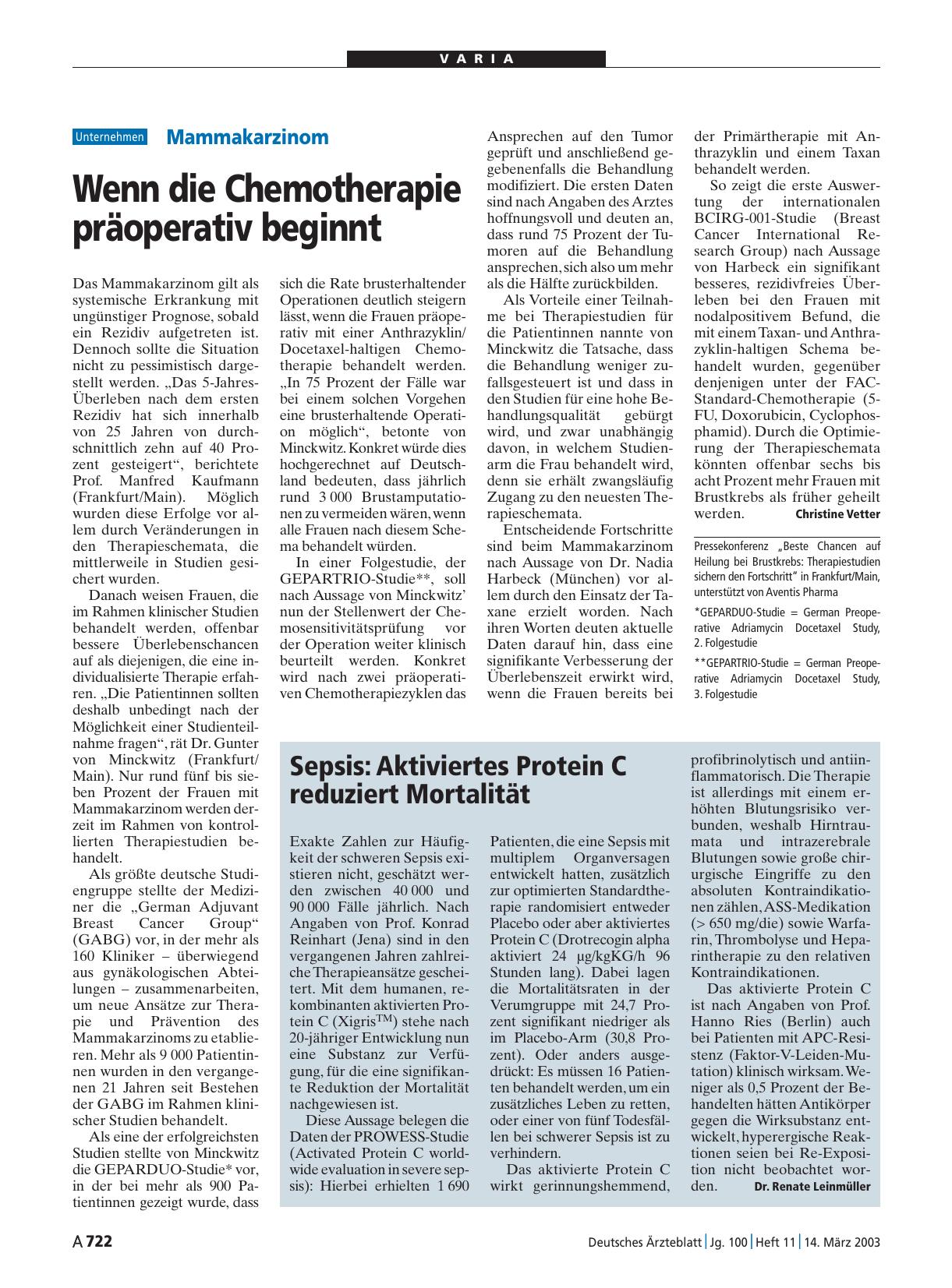 Vorschauseite 1: Sepsis: Aktiviertes Protein C reduziert Mortalität